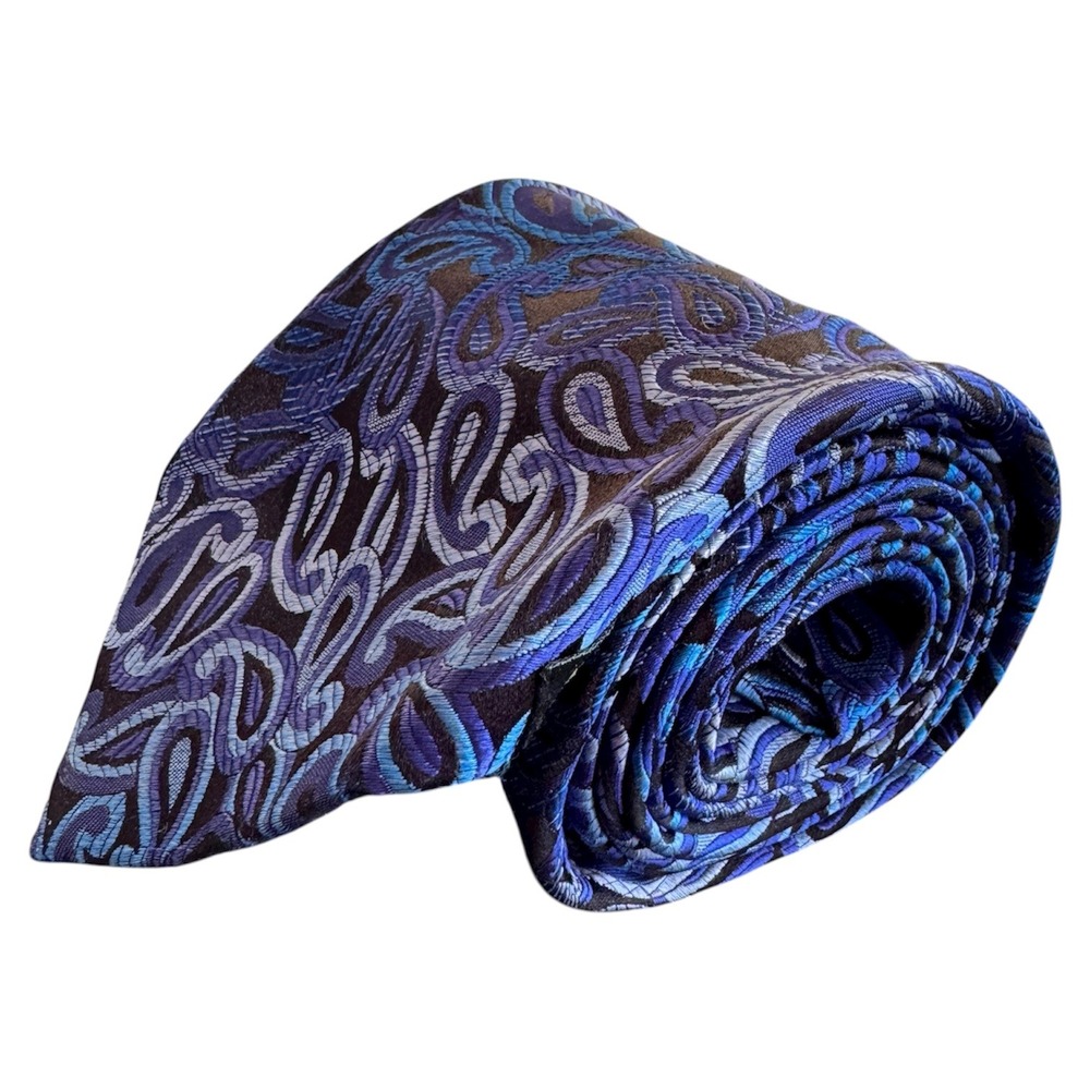 7 Downie St Paisley Silk Jacquard Necktie‎ Blue Men's Formal Italian Neckwear